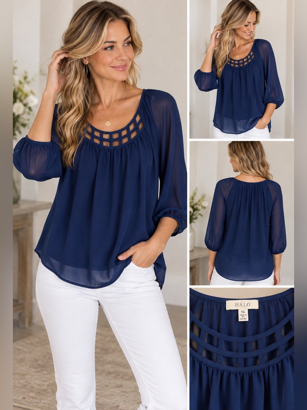 Halo Sheer Tunic Blouse in Royal Blue